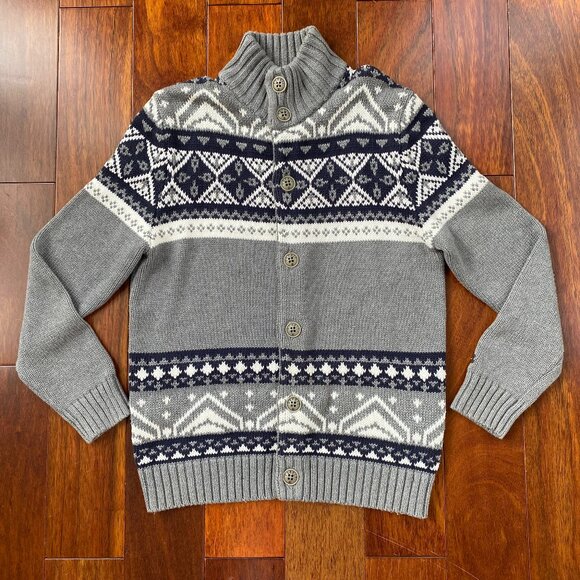 Esprit Mens Nordic Fair Isle Cardigan Aztec Western Gray Size L Vintage - Picture 4 of 12
